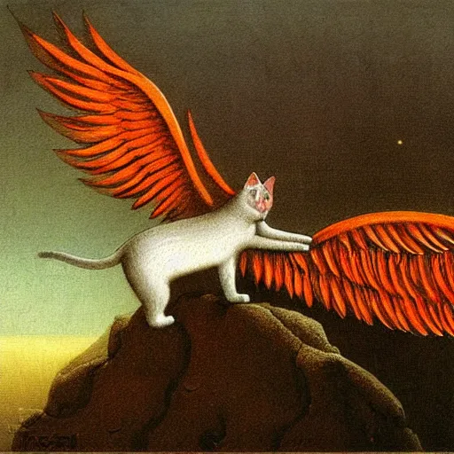 Image similar to a cat with wings an illustration by Michael Sowa