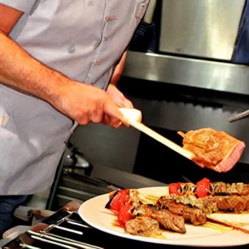 Image similar to joe bastianich making a kebab