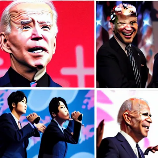 Image similar to biden k-pop star, singing on a stage