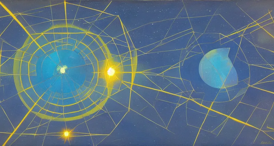 Image similar to solar sail in the shape of a hexagon blocking the sun, seen from earth, art deco painting