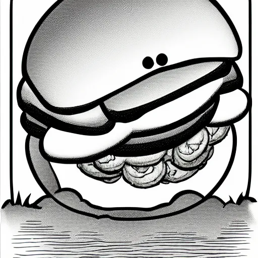 Image similar to storybook illustration of a hamburger turtle, storybook illustration, monochromatic