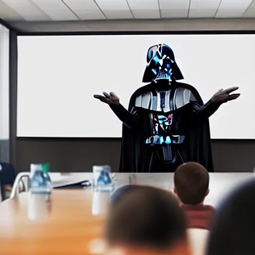 Image similar to photo of darth vader giving presentation in business meeting