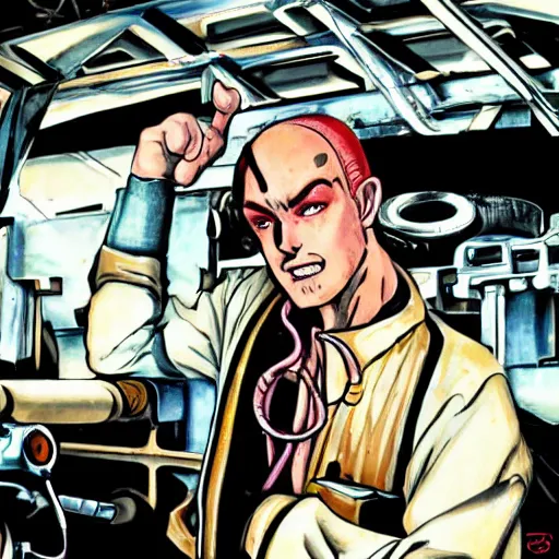 Prompt: old charismatic mechanic, jojo style