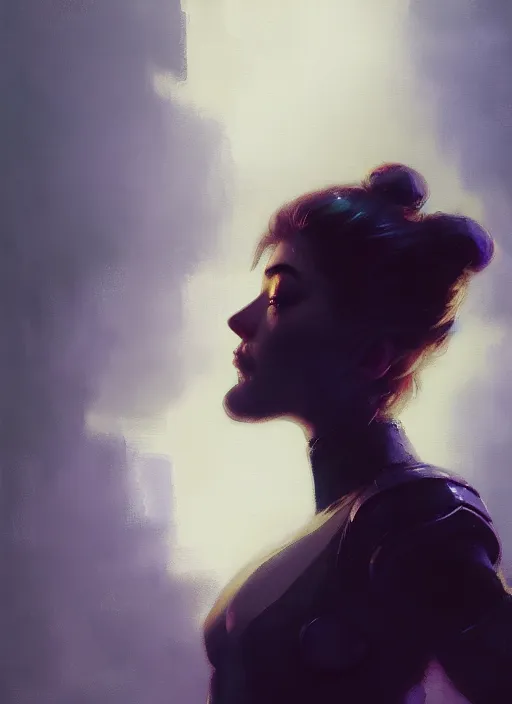 Image similar to side portrait, imogen poots, paladin, gloomhaven, organic painting, hard edges, gradient monochromatic color, luminescent, octane render, by greg manchess, huang guangjian, gil elvgren, sachin teng, greg rutkowski, jesper ejsing, rhads, ilya kuvshinov, cushart krenz