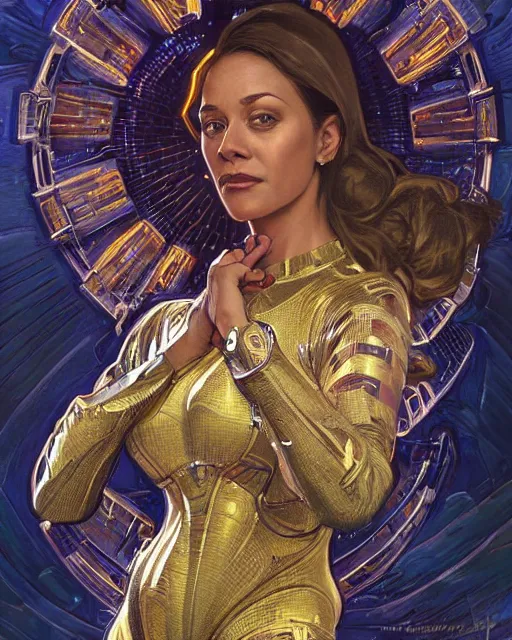 Image similar to portrait of actress Krys Marshall wearing a space suit, intricate, elegant, highly detailed, centered, digital painting, artstation, concept art, smooth, sharp focus, illustration, art by android jones and donato giancola and alphonse mucha