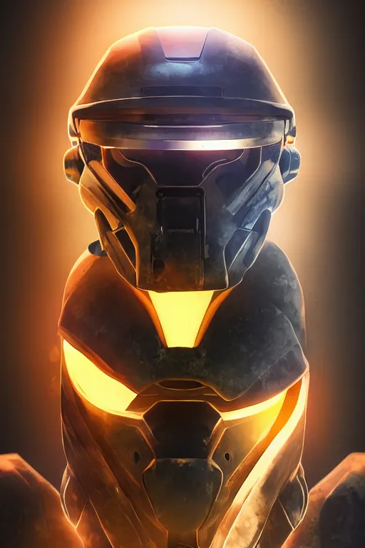 Image similar to robot ninja mask helmet halo master chief radiating a glowing aura global illumination ray tracing hdr fanart arstation by ian pesty and katarzyna da „ bek - chmiel