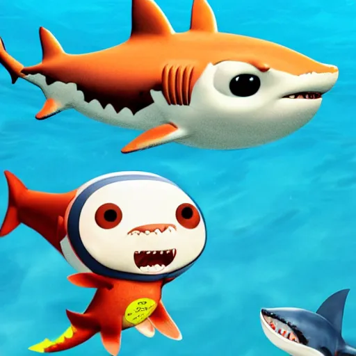 Image similar to peso from octonauts swimming away from a shark