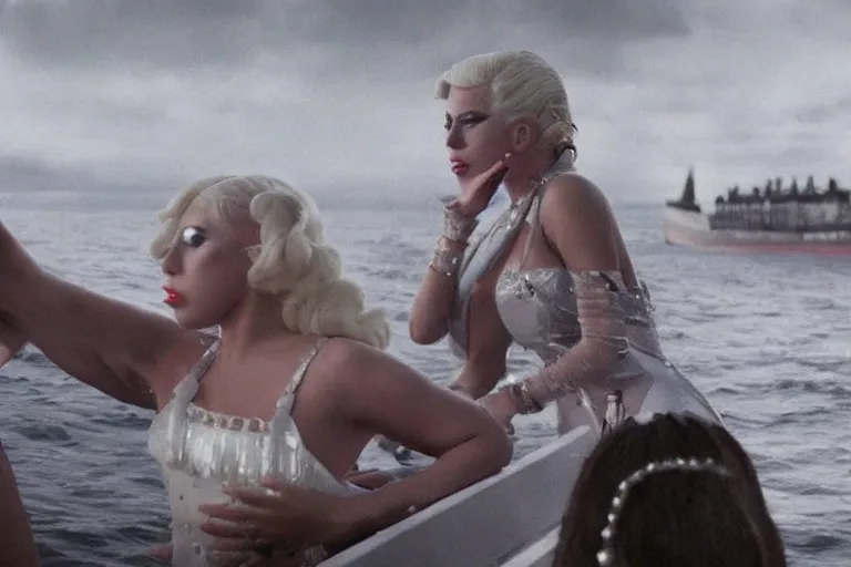 Prompt: lady gaga fighting nicki minaj on the titanic as it's sinking canon, highly realistic. high resolution. highly detailed. dramatic. 8 k. 4 k.