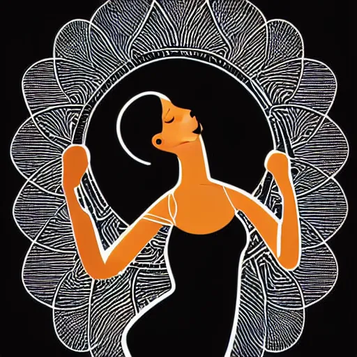 Image similar to a highly detailed vector illustration of a beautiful woman dancing with complex shading isolated on a black background, adobe illustrator, digital art