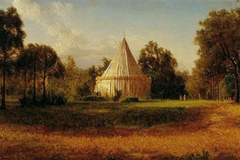 Image similar to white marbled corn museum by Albert Bierstadt, oil on canvas