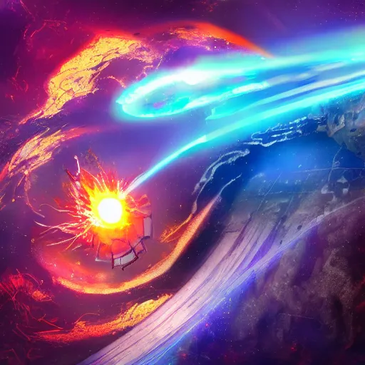 Image similar to Concept art for the earth exploding. Trending on art station, bright colors, lens flare.