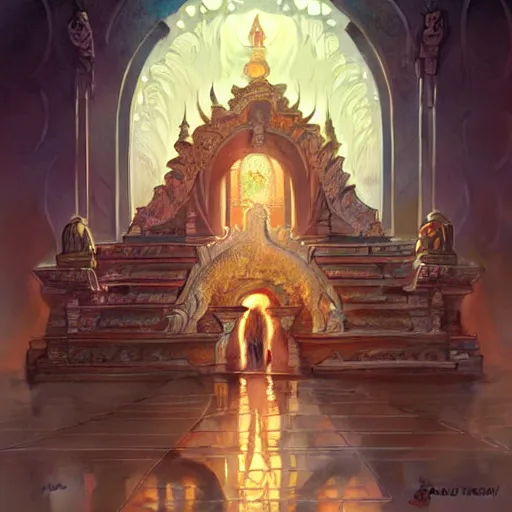 Prompt: beautiful Ameca temple of demon's, intricate, elegant, highly detailed, digital painting, artstation, concept art, smooth, sharp focus, illustration, art by artgerm and greg rutkowski and alphonse mucha and loish and WLOP