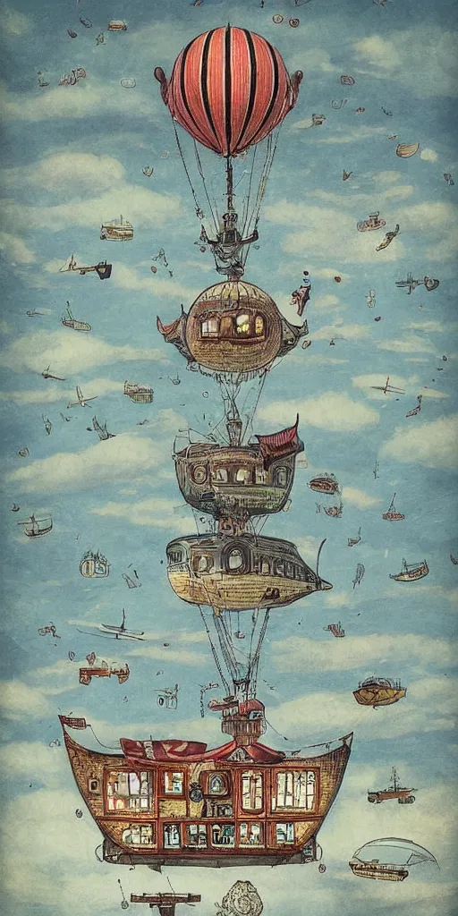 Image similar to a vintage living airship by alexander jansson and where's waldo