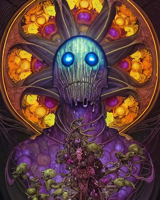 Image similar to the platonic ideal of flowers, rotting, insects and praying of cletus kasady carnage thanos dementor wild hunt doctor doom chtulu mandelbulb mandala ponyo spirited away bioshock davinci heavy rain, d & d, fantasy, ego death, decay, dmt, art by artgerm and greg rutkowski and alphonse mucha