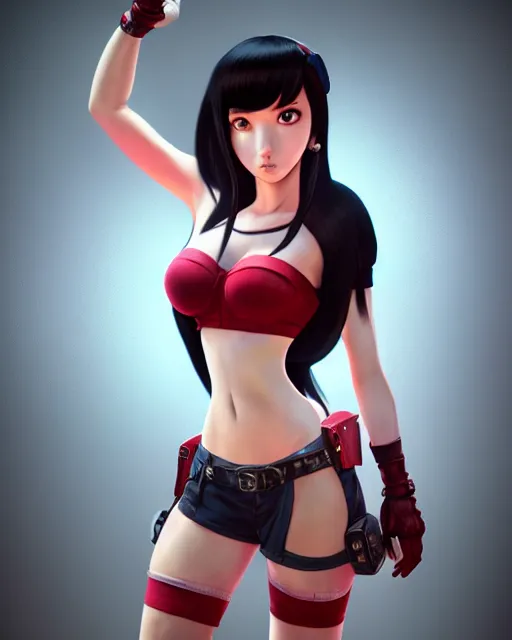 Prompt: an epic comic book style full body portrait painting of feminine Tifa Lockhart, elegant, character design by Mark Ryden and Pixar and Hayao Miyazaki, unreal 5, DAZ, hyperrealistic, octane render, cosplay, RPG portrait, dynamic lighting, intricate detail, summer vibrancy, cinematic
