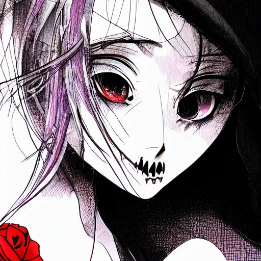 Prompt: anime manga skull portrait girl face closeup eyes detailed highres 4k kanye Mucha and James Jean pop art nouveau