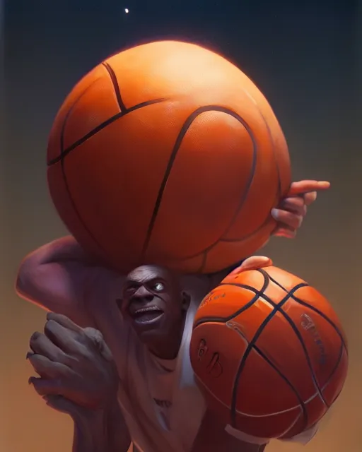 Image similar to highly detailed vfx portrait of a character of a basketball ball monster stephen bliss, chalk, unrealengine, greg rutkowski, loish, rhads, beeple, makoto shinkai and lois van baarle, ilya kuvshinov, rossdraws, tom bagshaw,