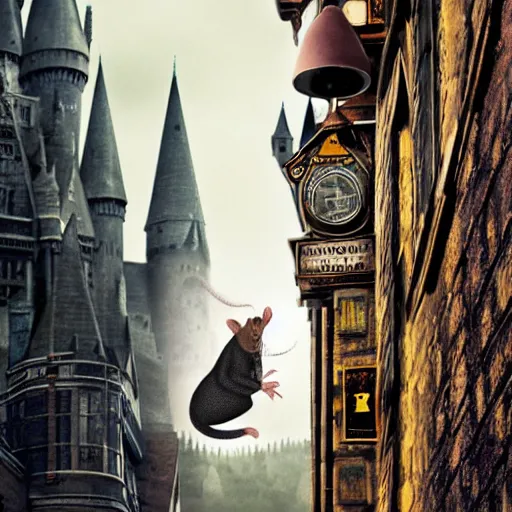 Image similar to rat as harry potter movie poster on a building