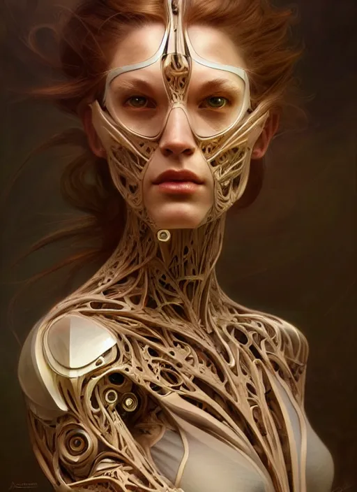 Prompt: organic cyborg, wood, diffuse lighting, fantasy, intricate, elegant, highly detailed, lifelike, photorealistic, digital painting, artstation, illustration, concept art, smooth, sharp focus, art by John Collier and Albert Aublet and Krenz Cushart and Artem Demura and Alphonse Mucha