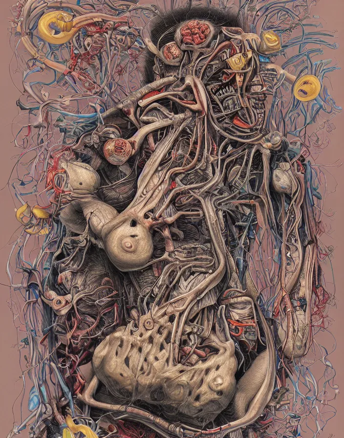 Image similar to an anatomical illustration of No-face from a medical journal by Nychos and Hannah Yata, highly detailed, high detail, 8k