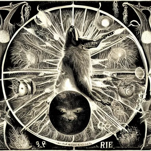 Image similar to furry freaky creature sings a unique canto about'as above so below'being ignited by the spirit of haeckel and robert fludd, breakthrough is iminent, glory be to the magic within