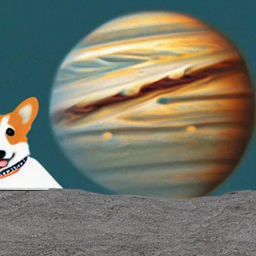 Prompt: A corgi riding bicycle on the ring of Jupiter