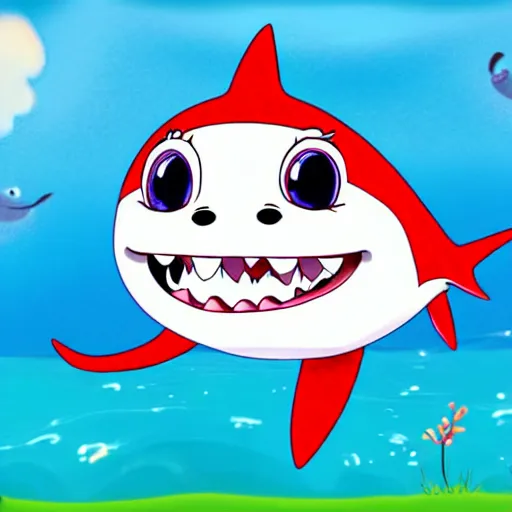 Prompt: cute cartoon baby shark in the Caribbean Sea, Ghibli, clipart