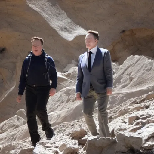 Image similar to elon musk and donald tusk hiking on milky way nebula