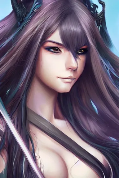 Prompt: a portrait of a fantasy anime warrior character with long hair, artgerm