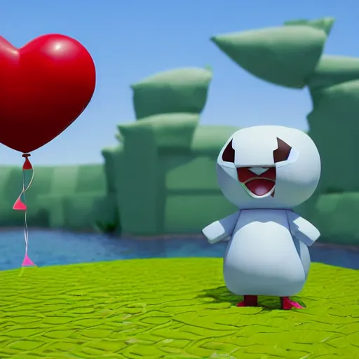 Prompt: a cyndiquil from pokemon with a heart shaped balloon, a 3 d render by pedro pedraja, featured on polycount, pixel art, rendered in maya, 2 d game art, rendered in cinema 4 d