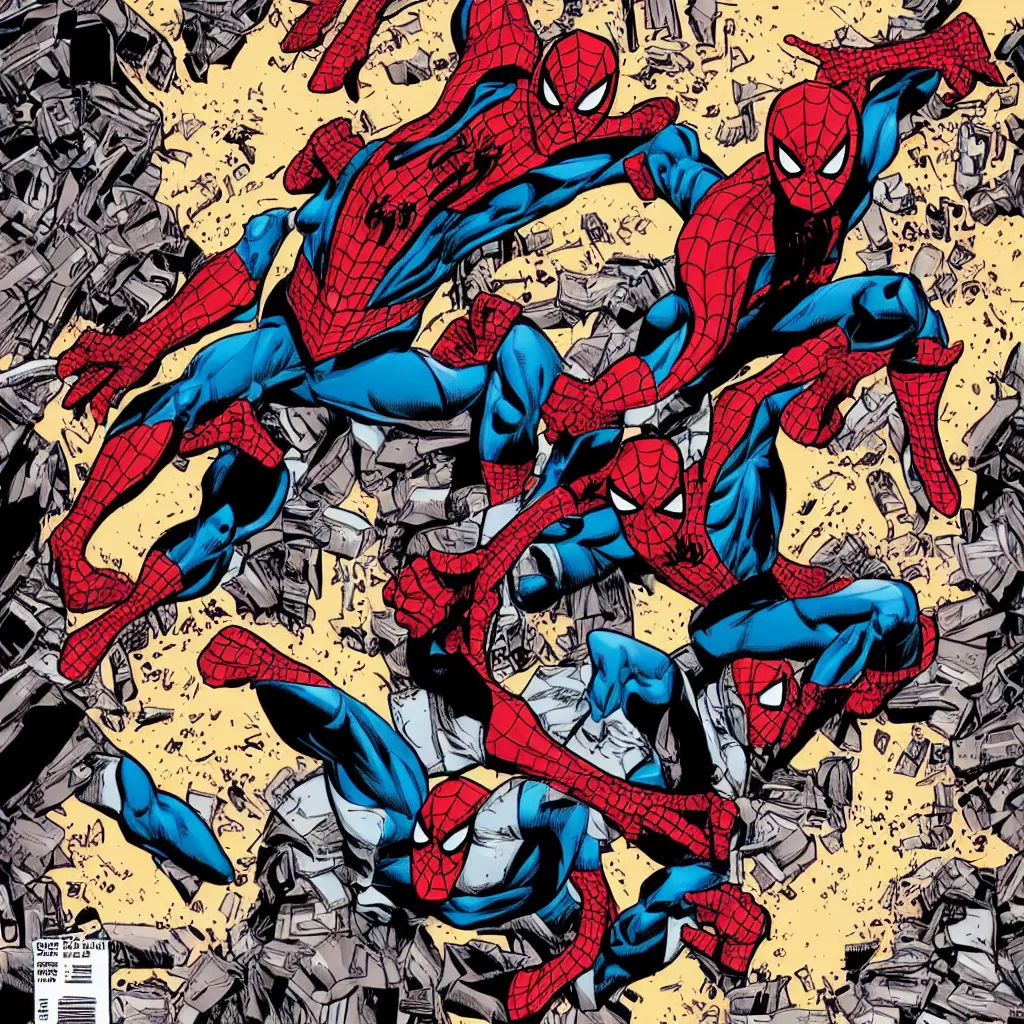 Image similar to comic book panel with spider-man posing with The Terminator in the style of Jim Lee
