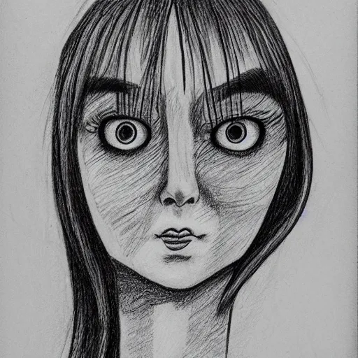 Prompt: A woman, pencil drawing, Junji Ito style