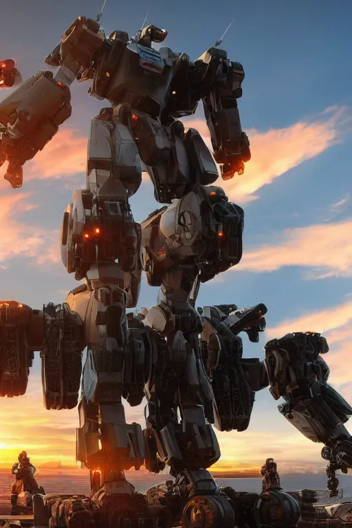 Prompt: A real photo of a Mechwarrior Robot with a big cannon on the arm and the sunset in the distance, by Josan Gonzalez, Yoji Shinkawa and Geof Darrow, highly detailed, Unreal Engine Render, 3D, 8k wallpaper