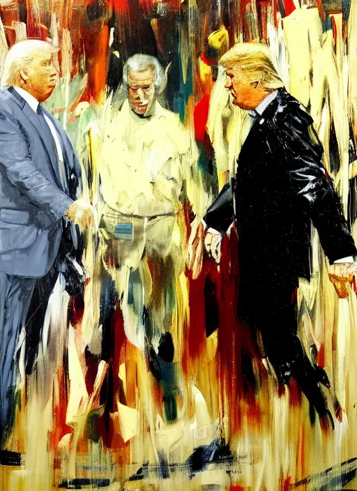 Image similar to joe biden, jeffrey epstein, donald trump, bill clinton, ted cruz, ghislaine maxwell, painting by phil hale, fransico goya,'action lines '!!!, graphic style, visible brushstrokes, motion blur, blurry, visible paint texture, crisp hd image