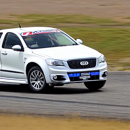 Image similar to a 2 0 1 4 fpv pursuit ute limited edition driving on a racetrack