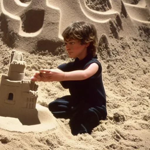 Prompt: Picture of Anakin Skywalker building a sand castle