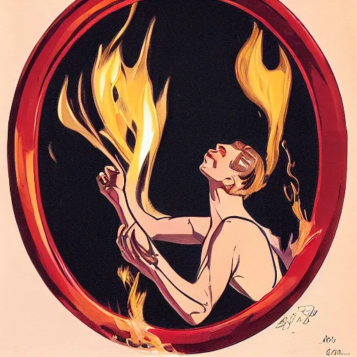 Prompt: fire flames in leyendecker style, no people