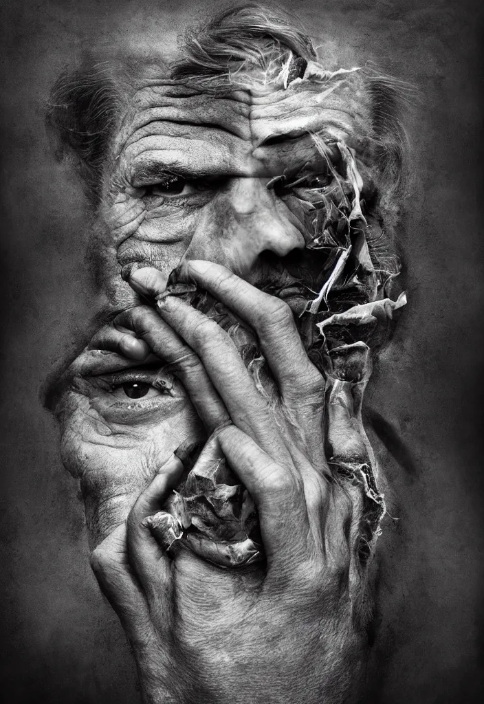 Prompt: full frame face being unzipped, by lee jeffries, gelatin silver process photo, erik johansson, dr. seuss, h. r. giger