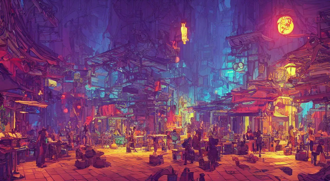 Image similar to bazaar zouk oriantal full color sky shine place mosquet painting stylized digital illustration video game icon global illumination ray tracing that looks like it is from borderlands and by feng zhu and loish and laurie greasley, victo ngai, andreas rocha, john harris