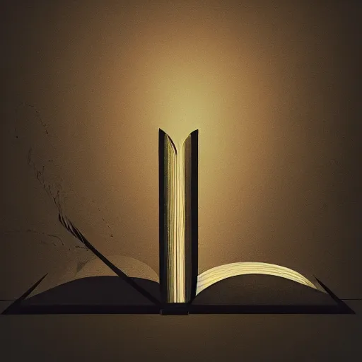 Image similar to light falling on a mythical book in dark background, dark color scheme, artstation