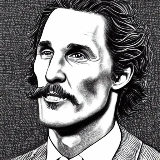 Image similar to a portrait drawing of Mathew McConaughey drawn by Robert Crumb