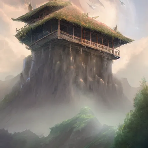 Image similar to a beautiful matte painting of fort floating in the sky by mai anh tran,