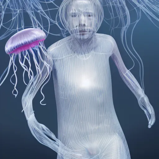 Prompt: jellyfish / human hybrid, hyper realistic, 4 k photograph