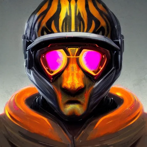 Image similar to profile portrait, helmet tiger cyberpunk made of pink lava and fire design by greg rutkowski detailed, character design sketch, high detail, sharp focus, sketch line art for character design