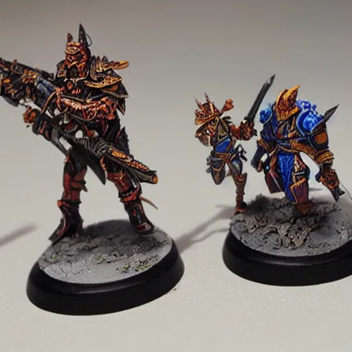 Prompt: meticulously painted Warhammer figurines