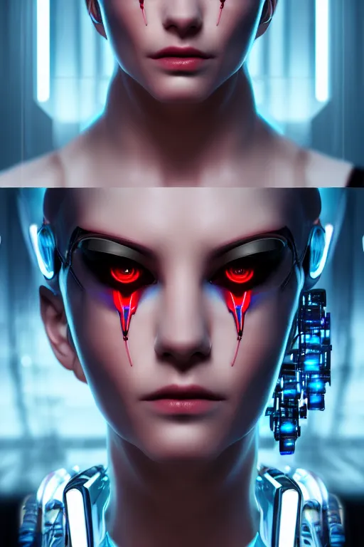 Image similar to portrait of a cyberpunk V2 woman with biomechanichal parts by Artgerm, 35mm focal length, hyper detailled, 4K