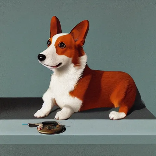 Prompt: corgi dog by moebius and atey ghailan by james gurney by vermeer by George Stubbs