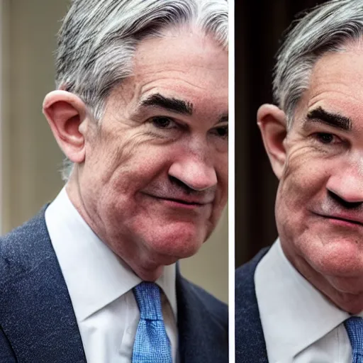 Prompt: photo of Jerome Powell with whiteface clown makeup using a flamethrower, highly-detailed
