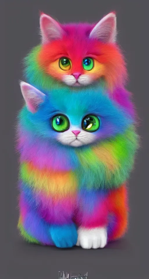 Prompt: cute and funny, rainbow fluffy cat by Rosina Wachtmeister, trend on artstation, vikiart, hyper reailstic, ultra detailed, cinematic