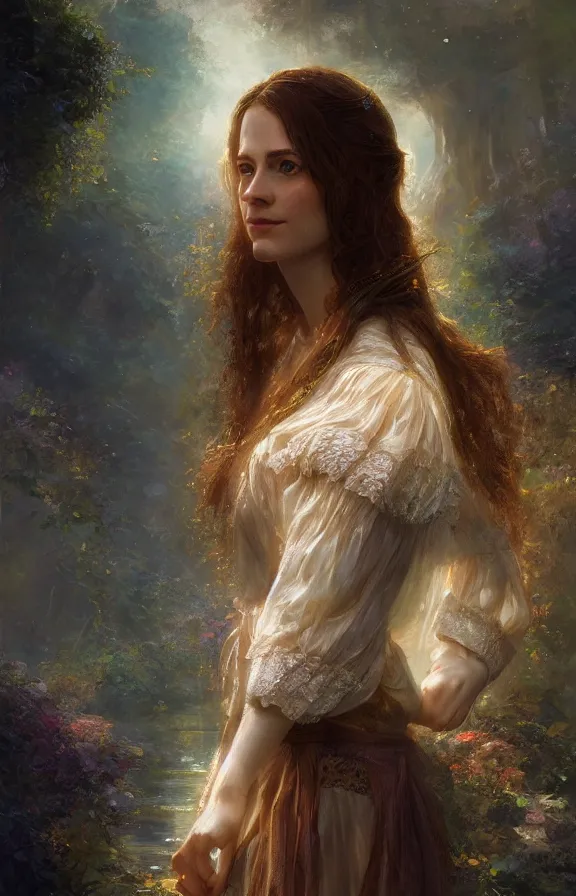 Image similar to beautiful lady of shalott, sharp focus, intricate, elegant, digital painting, artstation, matte, highly detailed, concept art, illustration, volumetric lighting, bokeh light, art by greg olsen and liz lemon swindle